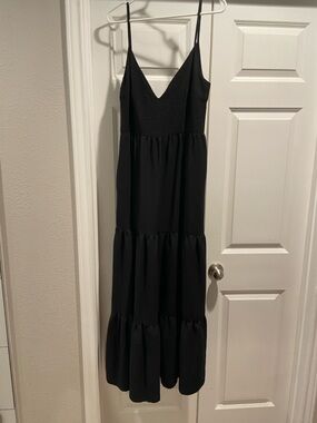 Black Spaghetti-Strap Tiered Maxi Dress